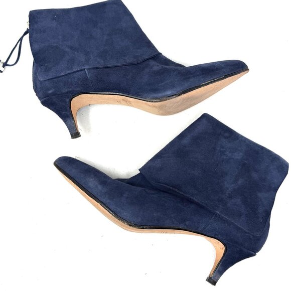 Butter Shoes Booties Size 8.5 Blue Suede Kitten Heel Ankle Boots Back Zipper Cuf - Picture 1 of 10